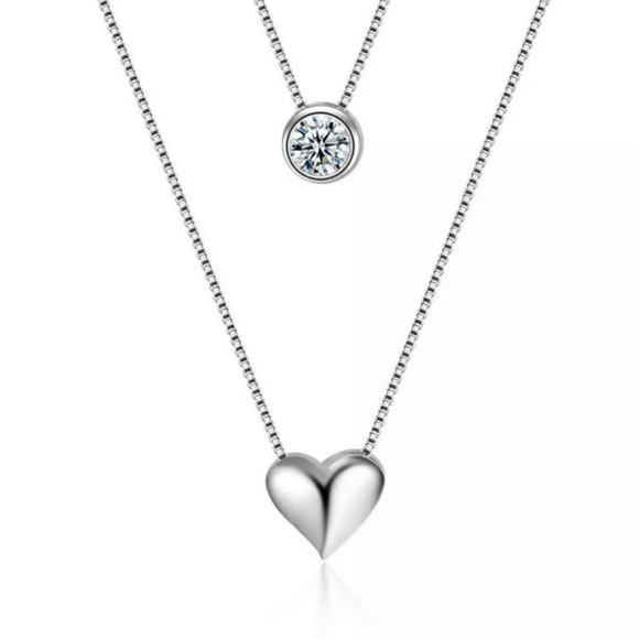 925 STERLING SILVER DOUBLE LAYER HEART NECKLACE - Picture 2 of 8